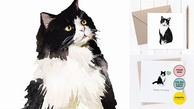 Black and White Cat Birthday Card - Etsy Denmark