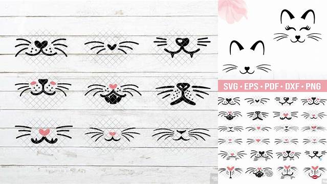 Cat Whiskers SVG Mouth Face Cute Fishbone in SVG/DXF/EPS/JPG/PNG