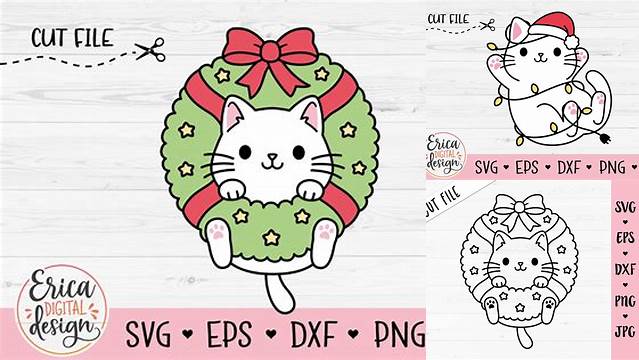 Christmas Cat SVG cut file Cute Funny Cats Holidays Wreath (961652