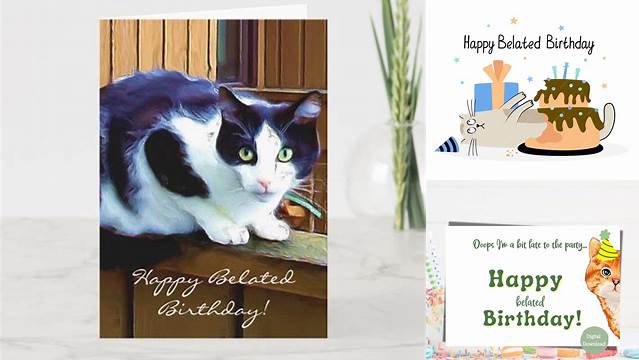 Happy Belated Birthday Cat greeting card | Zazzle