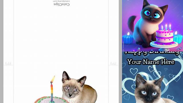 Siamese Kitten Cake Printable Birthday Card Digital Cat | Etsy | Cat