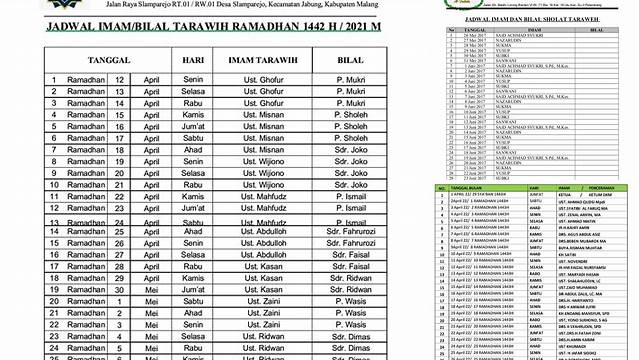 Contoh Jadwal Imam Tarawih