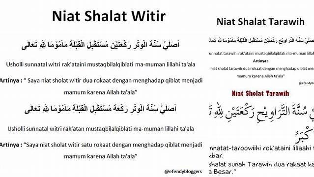 Niat Shalat Tarawih Dan Witir